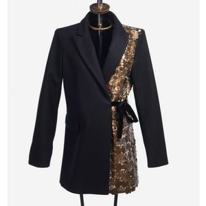 NEW black blazer jacket dress wool embroidered with sequins. Size XL.